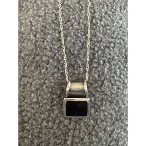 Vintage Modernist Sterling Silver 925 Black onyx Necklace 18" #356